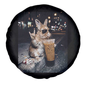 Funny Bunny Drinking Iced Coffee Spare Tire Cover Vintage 90s Graphic Meme TS14 Print Your Wear
