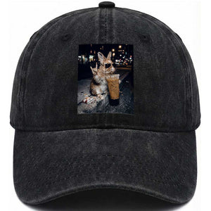 Funny Bunny Drinking Diet Coke Washed Cotton Baseball Cap Vintage 90s Graphic Meme TS14 Washed Cap Universal Fit Black Print Your Wear