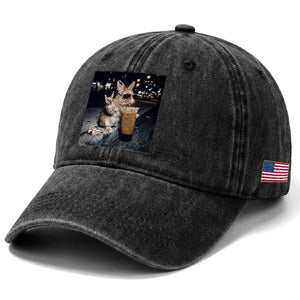 Funny Bunny Drinking Diet Coke Washed Cotton Baseball Cap Vintage 90s Graphic Meme TS14 Print Your Wear