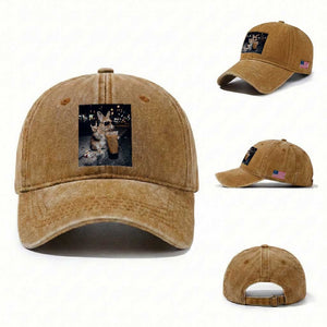 Funny Bunny Drinking Iced Coffee Washed Cotton Baseball Cap Vintage 90s Graphic Meme TS14