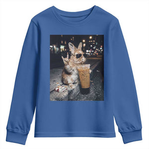 Funny Bunny Drinking Diet Coke Youth Sweatshirt Vintage 90s Graphic Meme TS14 Royal Blue Print Your Wear