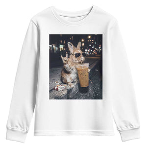 Funny Bunny Drinking Diet Coke Youth Sweatshirt Vintage 90s Graphic Meme TS14 White Print Your Wear
