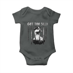 Got Too Silly Goose Meme Baby Onesie Funny Cowboy Goose Jailbird Prison TS14 Dark Heather Print Your Wear