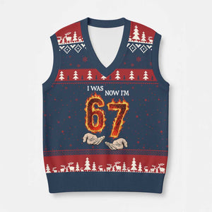I Was 6 Now I'm 7 Birthday V-Neck Knit Sweater Vest Funny Six Seven Meme 67 Flame TS14 Navy Red Print Your Wear