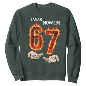 I Was 6 Now I'm 7 Birthday Sweatshirt Funny Six Seven Meme 67 Flame TS14 Dark Forest Green Print Your Wear