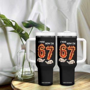 I Was 6 Now I'm 7 Birthday Tumbler With Handle Funny Six Seven Meme 67 Flame TS14 Print Your Wear