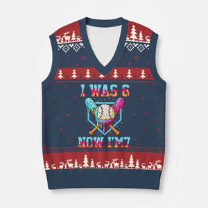 I Was 6 Now I'm 7 V-Neck Knit Sweater Vest Baseball Ice Cream Drip Number 67 Player 67th Birthday TS14 Navy Red Print Your Wear