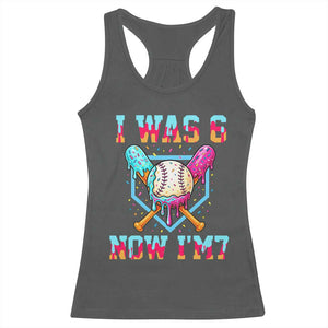 I Was 6 Now I'm 7 Racerback Tank Top Baseball Ice Cream Drip Number 67 Player 67th Birthday TS14 Dark Heather Print Your Wear