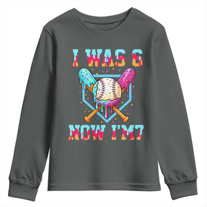 I Was 6 Now I'm 7 Youth Sweatshirt Baseball Ice Cream Drip Number 67 Player 67th Birthday TS14 Dark Heather Print Your Wear