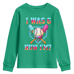 I Was 6 Now I'm 7 Youth Sweatshirt Baseball Ice Cream Drip Number 67 Player 67th Birthday TS14 Irish Green Print Your Wear