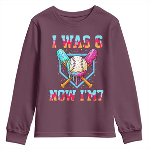 I Was 6 Now I'm 7 Youth Sweatshirt Baseball Ice Cream Drip Number 67 Player 67th Birthday TS14 Maroon Print Your Wear