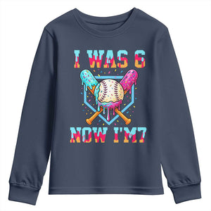 I Was 6 Now I'm 7 Youth Sweatshirt Baseball Ice Cream Drip Number 67 Player 67th Birthday TS14 Navy Print Your Wear