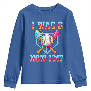 I Was 6 Now I'm 7 Youth Sweatshirt Baseball Ice Cream Drip Number 67 Player 67th Birthday TS14 Royal Blue Print Your Wear
