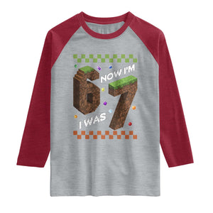 7th Birthday I Was 6 Now Im 7 Raglan Shirt Unlocked 67 Boys Kids Youth TS14 Heather Gray Heather Red Print Your Wear