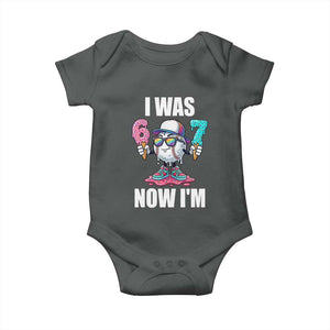 I Was 6 Now I'm 7 Baby Onesie Baseball Ice Cream Drip Number 67 Player TS14 Dark Heather Print Your Wear