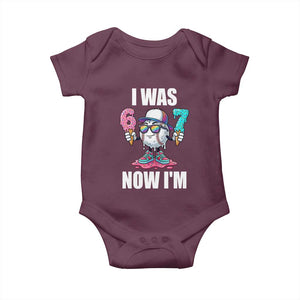 I Was 6 Now I'm 7 Baby Onesie Baseball Ice Cream Drip Number 67 Player TS14 Maroon Print Your Wear