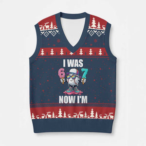 I Was 6 Now I'm 7 V-Neck Knit Sweater Vest Baseball Ice Cream Drip Number 67 Player TS14 Navy Red Print Your Wear