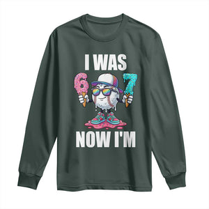 I Was 6 Now I'm 7 Long Sleeve Shirt Baseball Ice Cream Drip Number 67 Player TS14 Dark Forest Green Print Your Wear