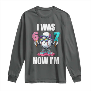 I Was 6 Now I'm 7 Long Sleeve Shirt Baseball Ice Cream Drip Number 67 Player TS14 Dark Heather Print Your Wear