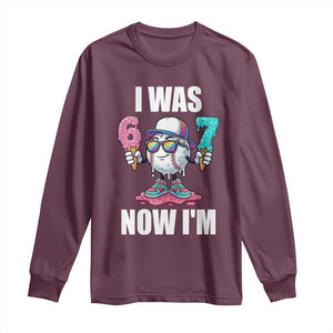 I Was 6 Now I'm 7 Long Sleeve Shirt Baseball Ice Cream Drip Number 67 Player TS14 Maroon Print Your Wear