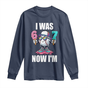 I Was 6 Now I'm 7 Long Sleeve Shirt Baseball Ice Cream Drip Number 67 Player TS14 Navy Print Your Wear