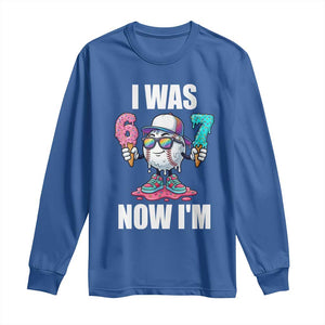 I Was 6 Now I'm 7 Long Sleeve Shirt Baseball Ice Cream Drip Number 67 Player TS14 Royal Blue Print Your Wear