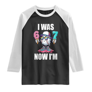 I Was 6 Now I'm 7 Raglan Shirt Baseball Ice Cream Drip Number 67 Player TS14 Black White Print Your Wear