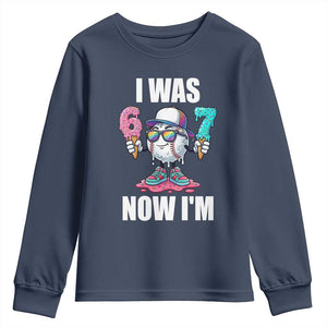 I Was 6 Now I'm 7 Youth Sweatshirt Baseball Ice Cream Drip Number 67 Player TS14 Navy Print Your Wear
