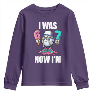 I Was 6 Now I'm 7 Youth Sweatshirt Baseball Ice Cream Drip Number 67 Player TS14 Purple Print Your Wear