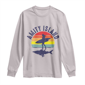 Amity Island Long Sleeve Shirt Retro Surfing Board Humor TS14 Ice Gray Print Your Wear