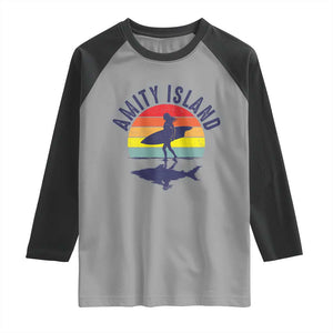 Amity Island Raglan Shirt Retro Surfing Board Humor TS14 Sport Gray Black Print Your Wear