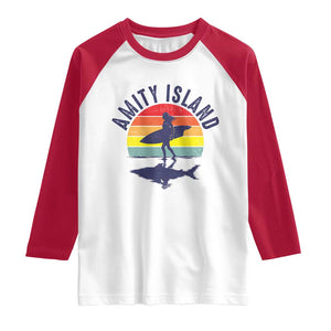 Amity Island Raglan Shirt Retro Surfing Board Humor TS14 White Red Print Your Wear