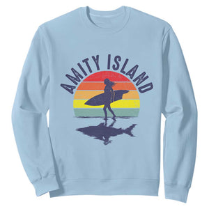 Amity Island Sweatshirt Retro Surfing Board Humor TS14 Light Blue Print Your Wear