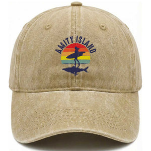 Amity Island Washed Cotton Baseball Cap Retro Surfing Board Humor TS14 Washed Cap Universal Fit Khaki Print Your Wear