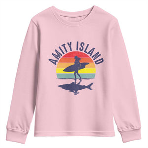 Amity Island Youth Sweatshirt Retro Surfing Board Humor TS14 Light Pink Print Your Wear