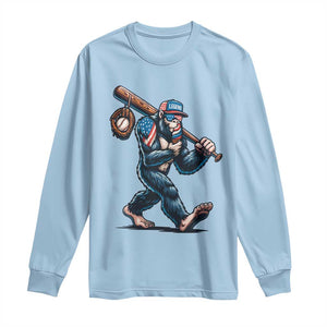 Funny Bigfoot Baseball Long Sleeve Shirt Sasquatch American Flag Ice Cream TS14 Light Blue Print Your Wear