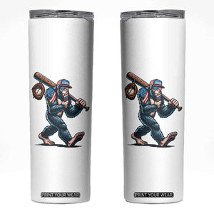 Funny Bigfoot Baseball Skinny Tumbler Sasquatch American Flag Ice Cream TS14 White Print Your Wear