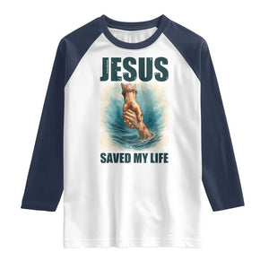 Jesus Saved My Life Raglan Shirt Christian Bible Verse TS14 White Navy Print Your Wear