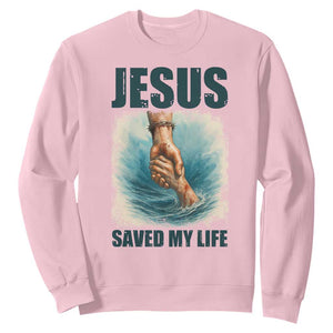 Jesus Saved My Life Sweatshirt Christian Bible Verse TS14 Light Pink Print Your Wear