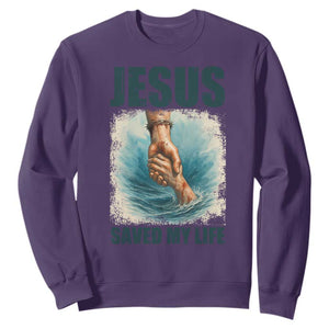 Jesus Saved My Life Sweatshirt Christian Bible Verse TS14 Purple Print Your Wear