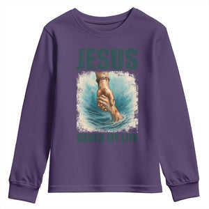 Jesus Saved My Life Youth Sweatshirt Christian Bible Verse TS14 Purple Print Your Wear