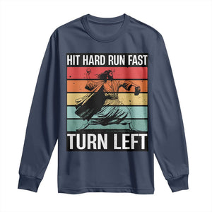 Hit Hard Run Fast Turn Left Long Sleeve Shirt Funny Jesus Baseball Player TS14 Navy Print Your Wear