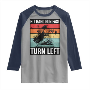Hit Hard Run Fast Turn Left Raglan Shirt Funny Jesus Baseball Player TS14 Sport Gray Navy Print Your Wear