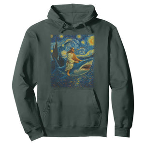 Jesus Shark Stary Night Hoodie Artist Van Gogh Christian TS14 Dark Forest Green Print Your Wear