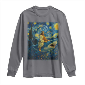 Jesus Shark Stary Night Long Sleeve Shirt Artist Van Gogh Christian TS14 Charcoal Print Your Wear