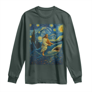 Jesus Shark Stary Night Long Sleeve Shirt Artist Van Gogh Christian TS14 Dark Forest Green Print Your Wear