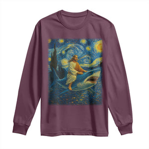 Jesus Shark Stary Night Long Sleeve Shirt Artist Van Gogh Christian TS14 Maroon Print Your Wear