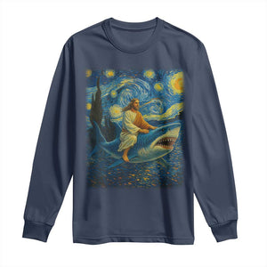 Jesus Shark Stary Night Long Sleeve Shirt Artist Van Gogh Christian TS14 Navy Print Your Wear