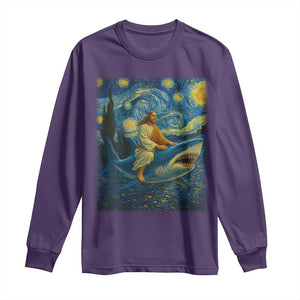 Jesus Shark Stary Night Long Sleeve Shirt Artist Van Gogh Christian TS14 Purple Print Your Wear
