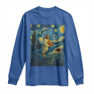 Jesus Shark Stary Night Long Sleeve Shirt Artist Van Gogh Christian TS14 Royal Blue Print Your Wear